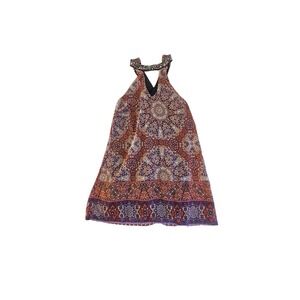 Speechless Womens Boho Beaded Halter Neck Mandala Print Mini Dress OrangePurple